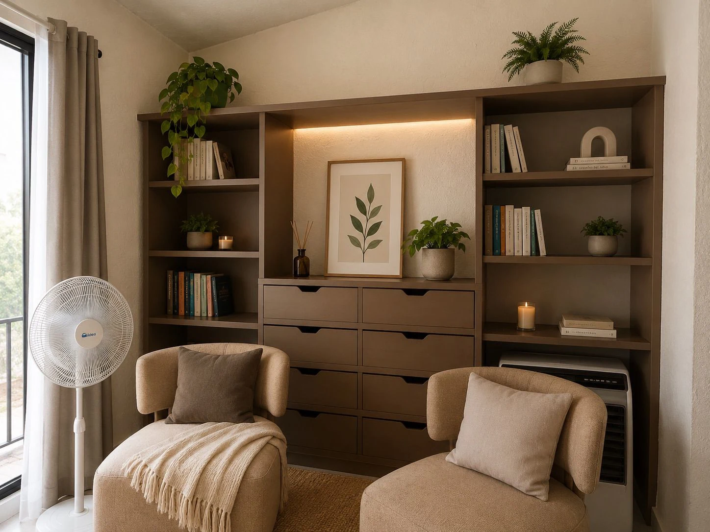 Consultorio con sillones y biblioteca